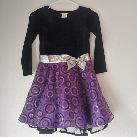 Jessica Ann girl's size 6X black and purple dress - Picture 1 of 16